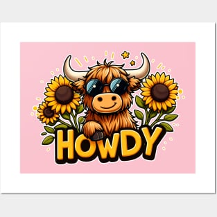 Cartoon Highland Cow - Howdy Posters and Art